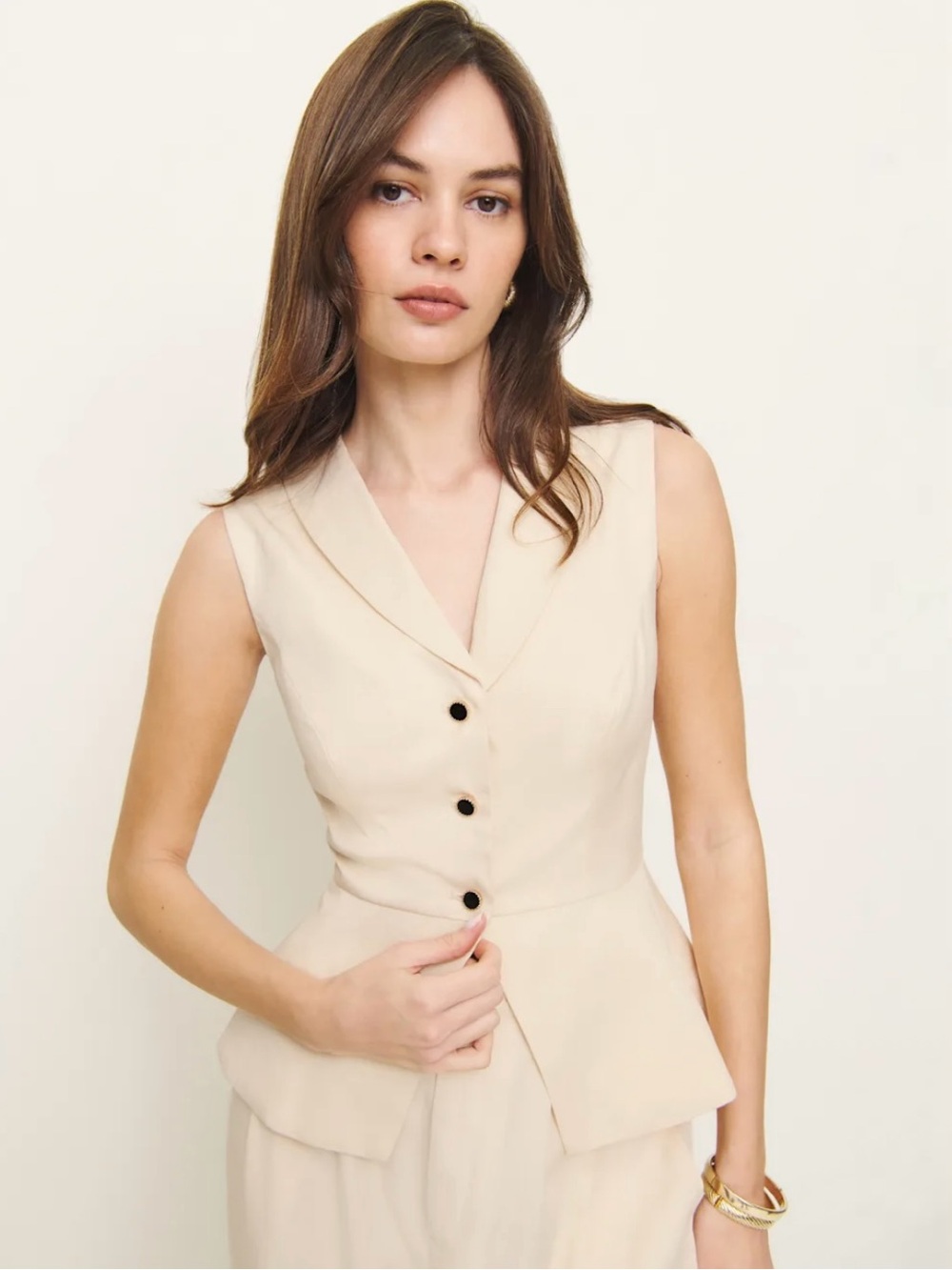 Reformation Oakley Vest Cream Sleeveless Peplum Vest